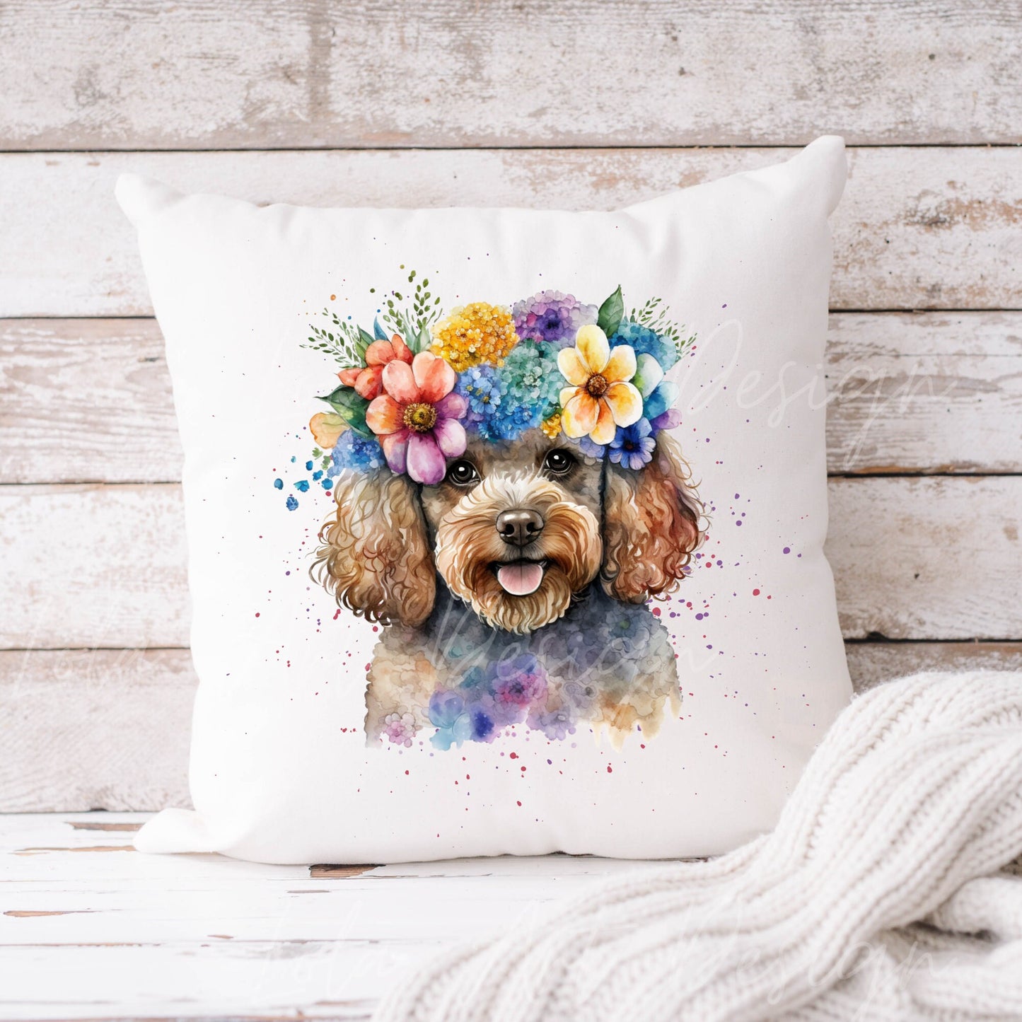 Colorful Poodle PNG Sublimation Design, Transparent Background Poodle Floral Design