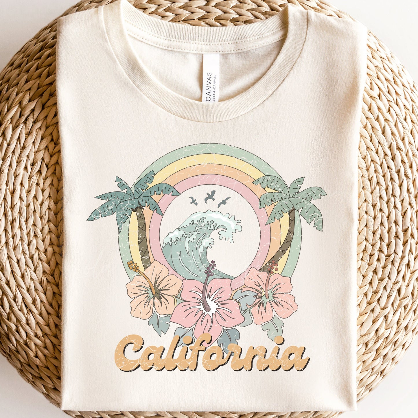 California Summer PNG file for sublimation printing, Retro Sublimation, Wave PNG, Sublimation design download, Distressed T-shirt design Png