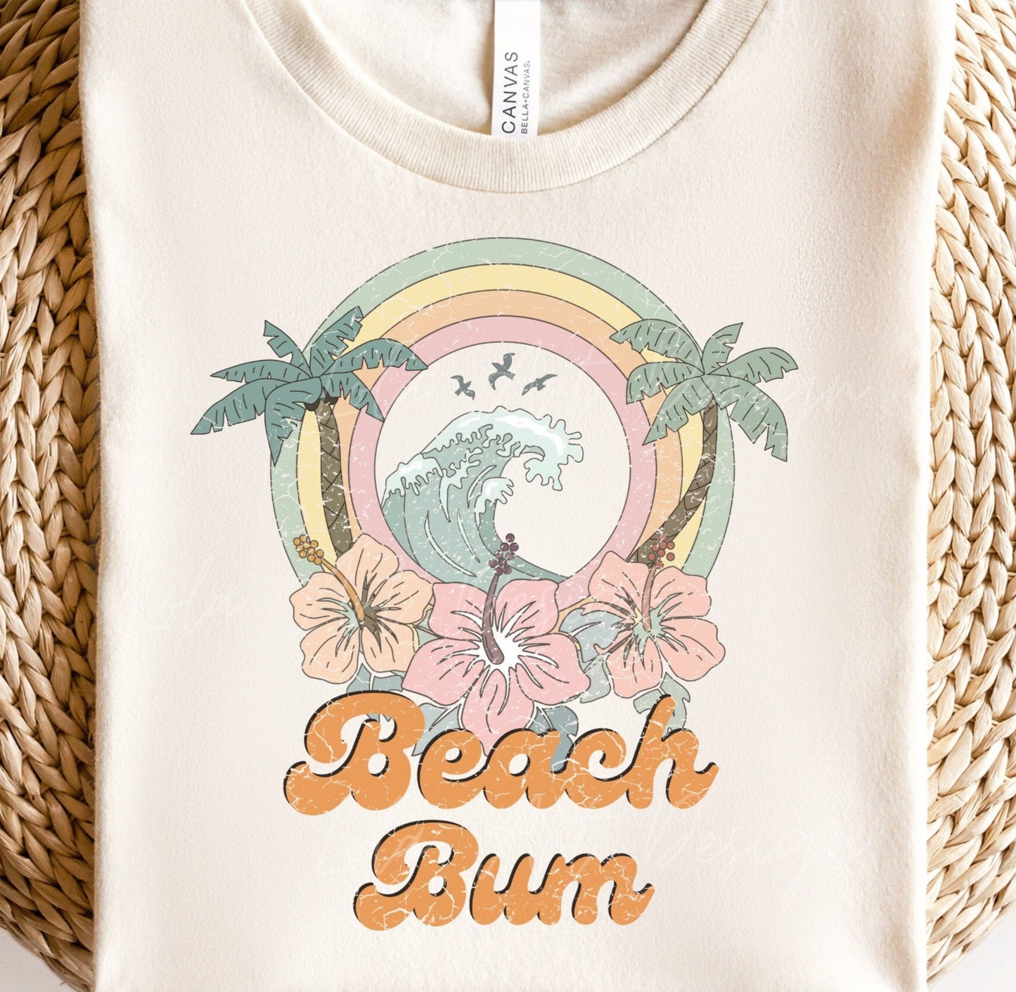 Beach Bum PNG file for sublimation, Distressed Retro Summer PNG