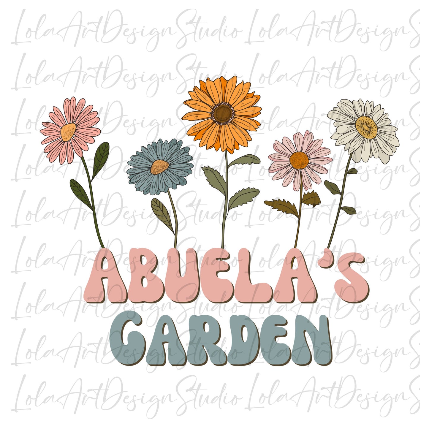 Abuela's Garden PNG Sublimation, Custom GrandKids Names With Flowers, Spanish Grandma Design For T shirts