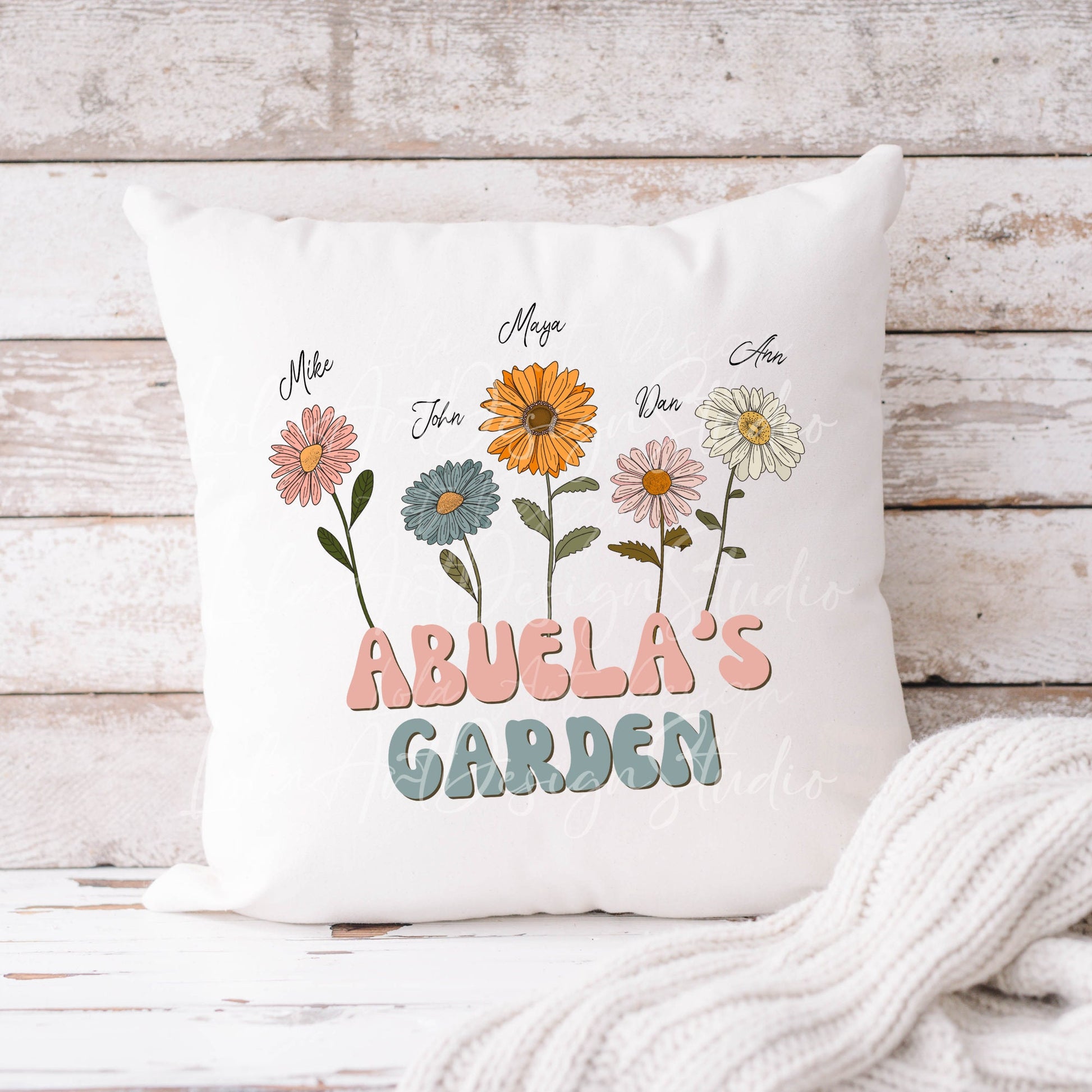 Abuela's Garden PNG Sublimation, Custom GrandKids Names With Flowers, Spanish Grandma Design For T shirts