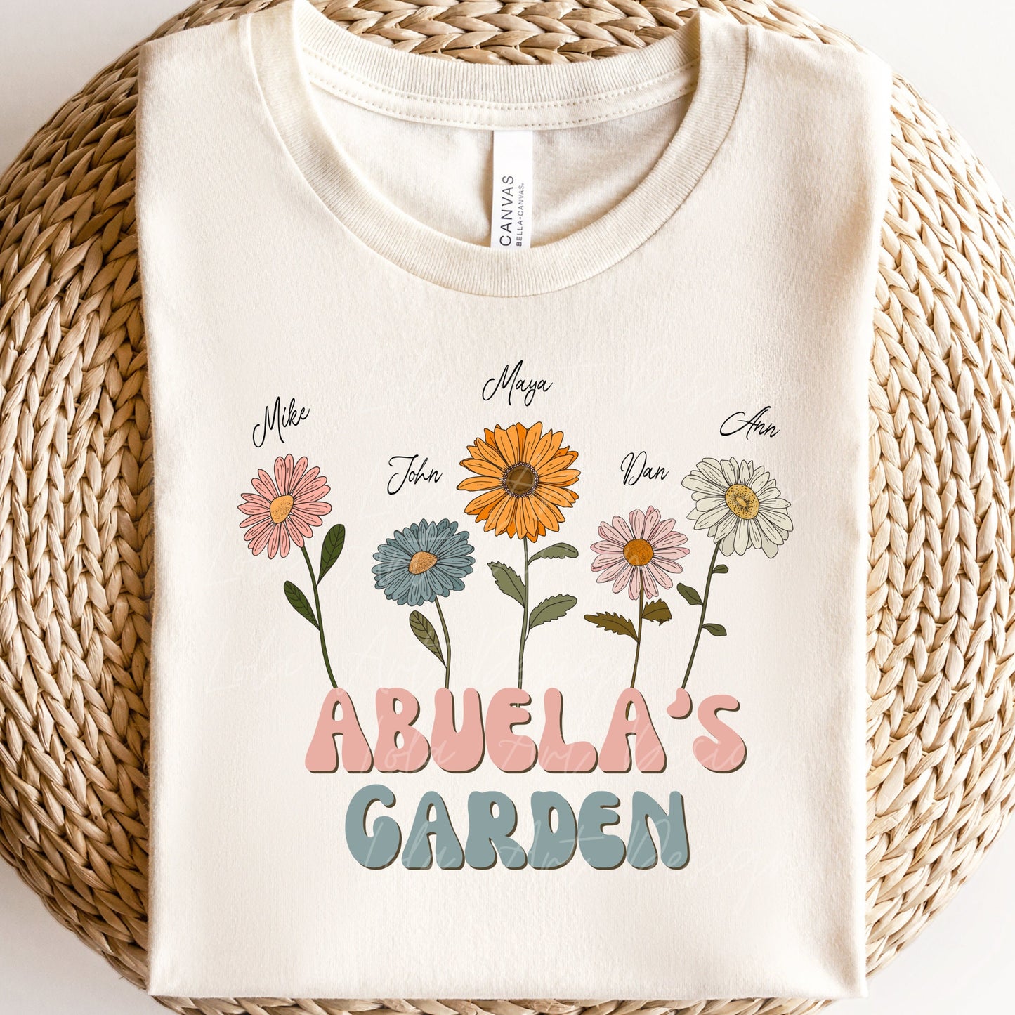 Abuela's Garden PNG Sublimation, Custom GrandKids Names With Flowers, Spanish Grandma Design For T shirts