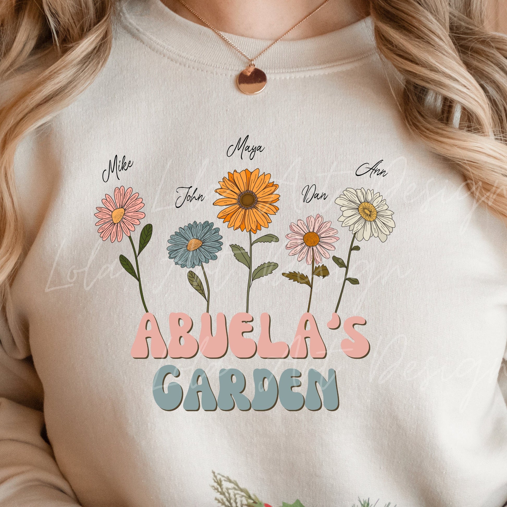 Abuela's Garden PNG Sublimation, Custom GrandKids Names With Flowers, Spanish Grandma Design For T shirts