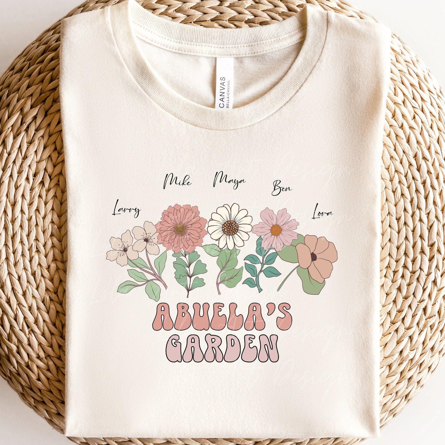 Abuela's Garden PNG Sublimation Design, Custom GrandKids Names With Flowers (blank), Spanish Grandma Design For Tshirts