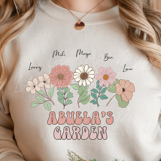 Abuela's Garden PNG Sublimation Design, Custom GrandKids Names With Flowers (blank), Spanish Grandma Design For Tshirts