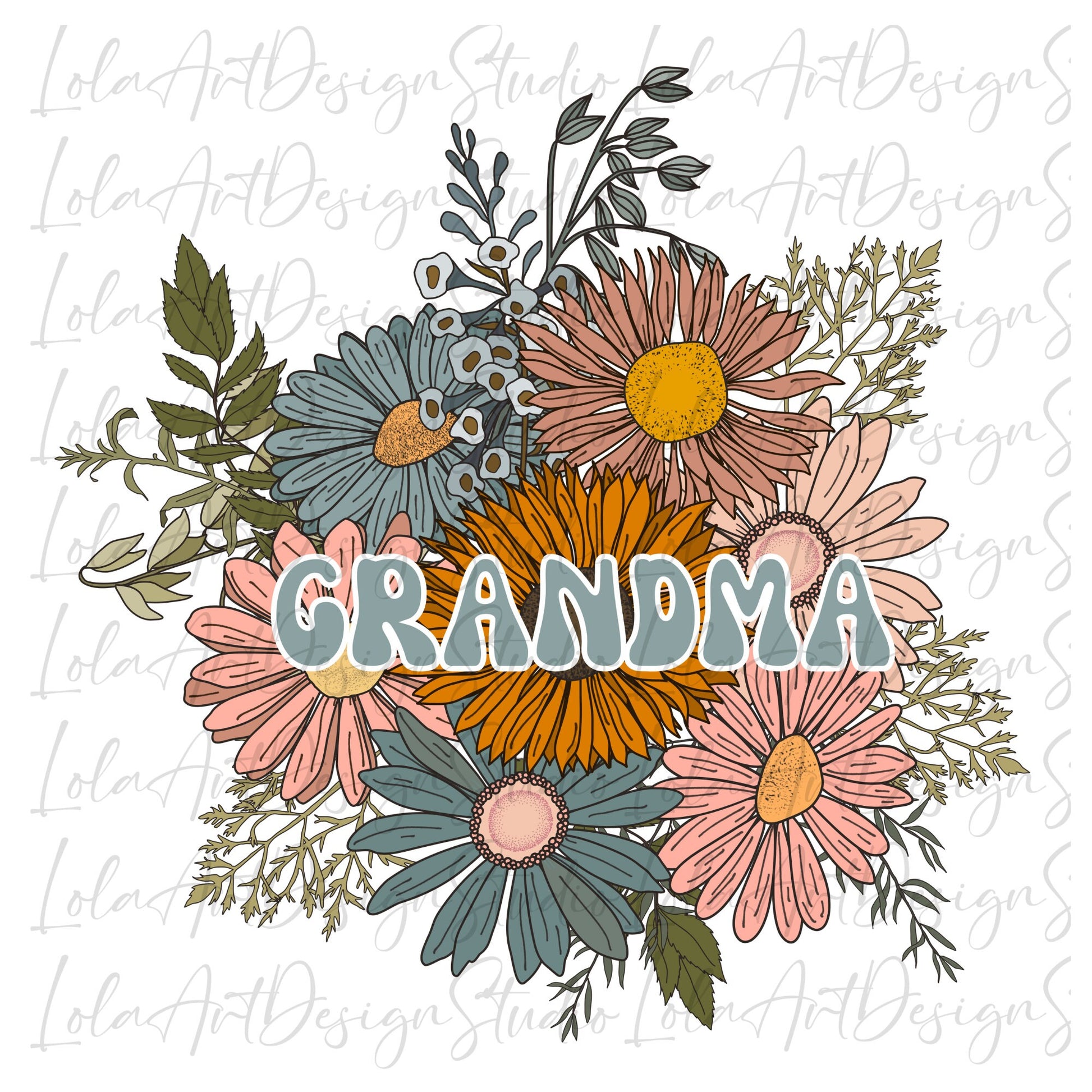 Grandma PNG Sublimation Design, Boho Retro Floral bouquet Grandma Shirt Design Png, Digital Download