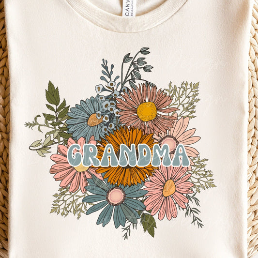 Grandma PNG Sublimation Design, Boho Retro Floral bouquet Grandma Shirt Design Png, Digital Download