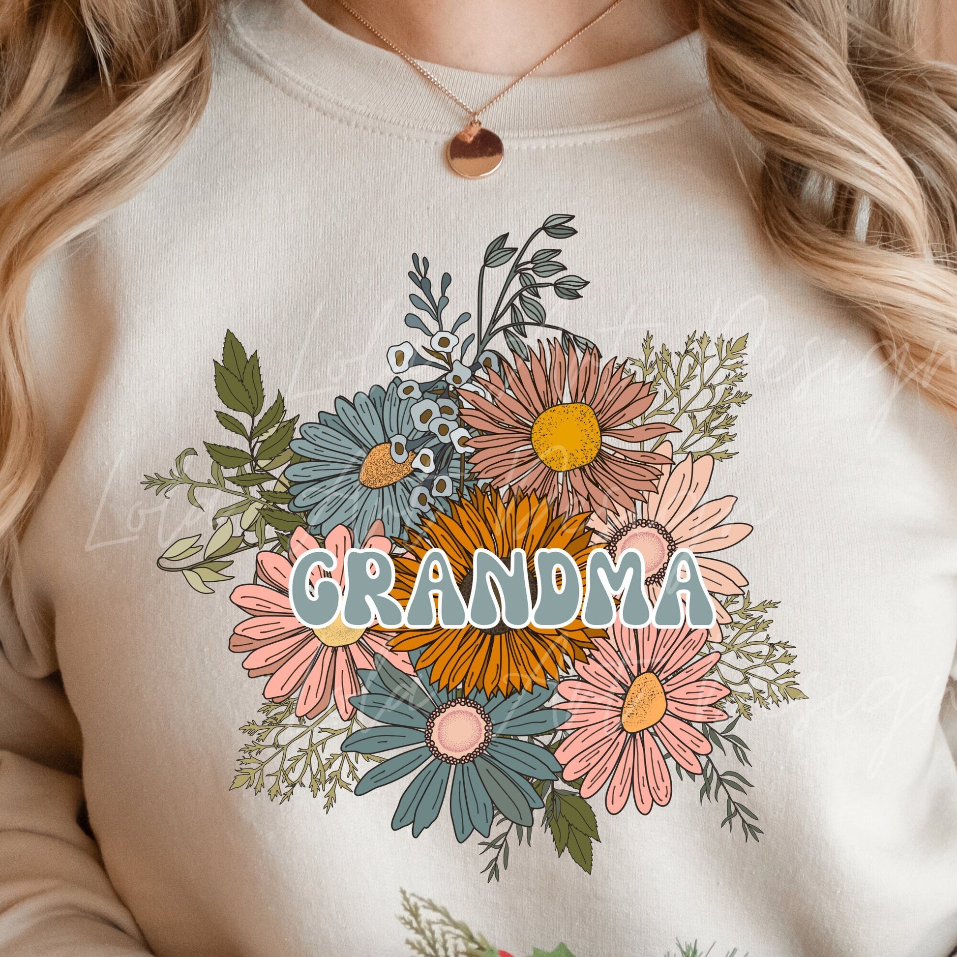 Grandma PNG Sublimation Design, Boho Retro Floral bouquet Grandma Shirt Design Png, Digital Download