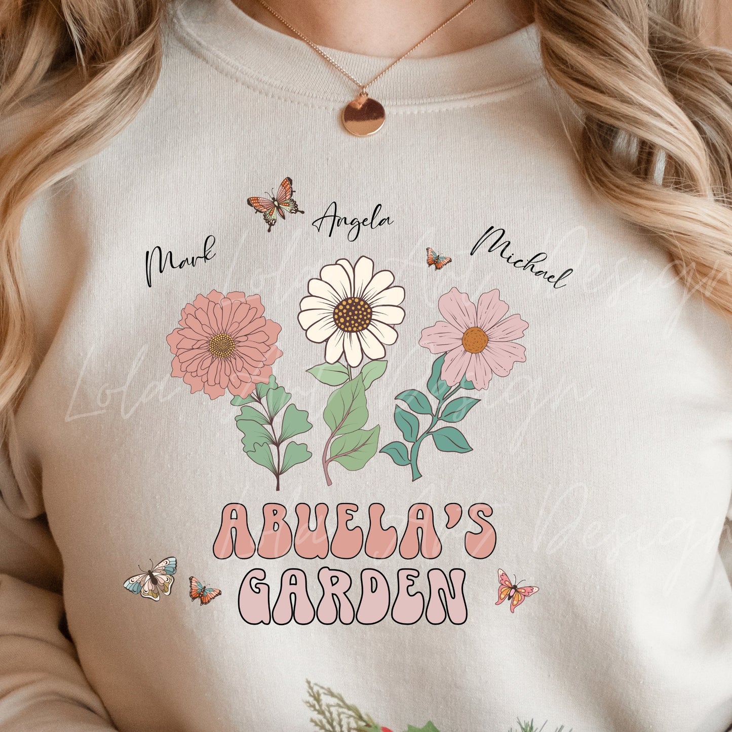 Abuela's Garden PNG Sublimation, Custom GrandKids Names With 3 Flowers (blank)