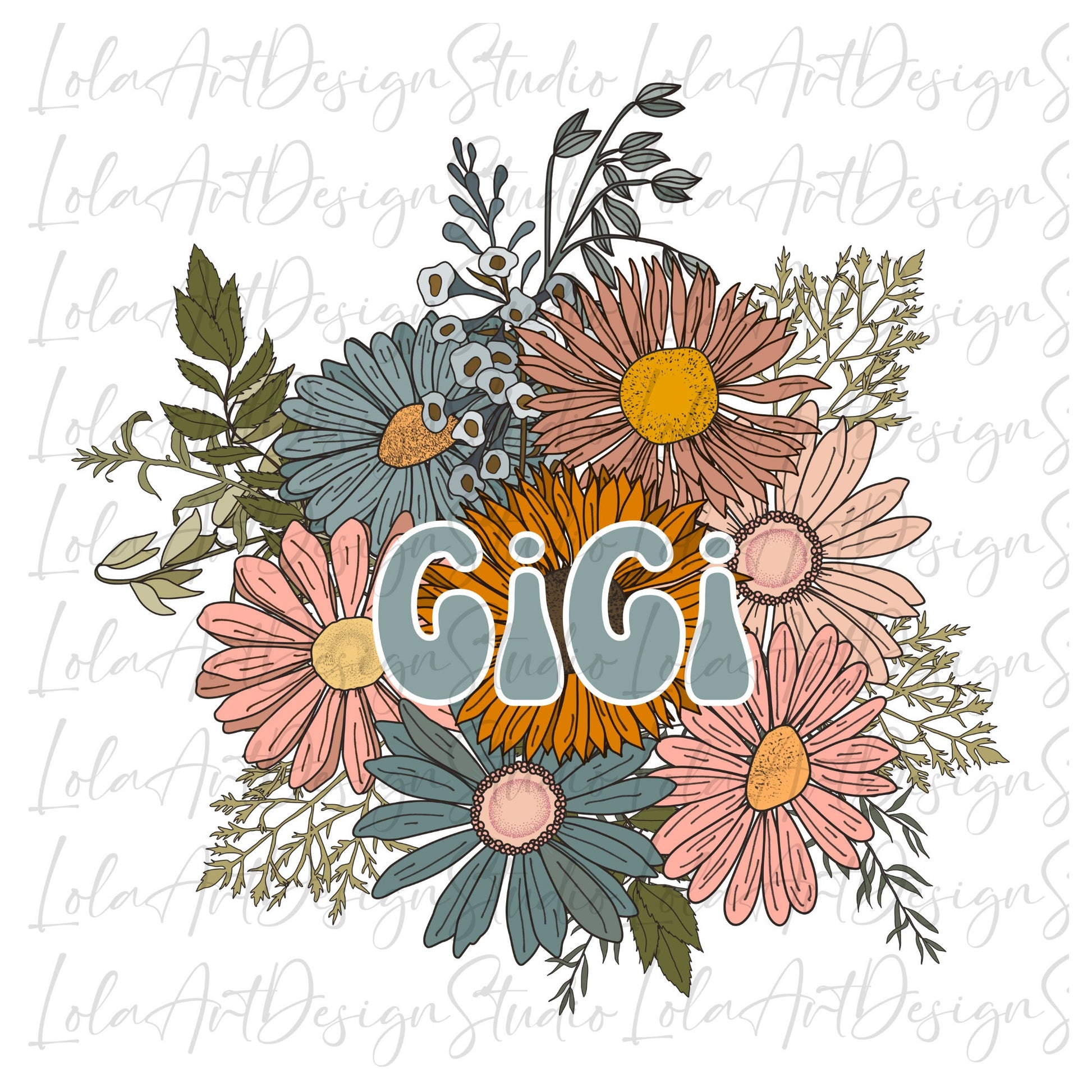 GiGi PNG For Sublimation, Boho GiGi Shirt Design Png, Floral bouquet png ,Retro Grandma sublimation, Grandma Floral png, GiGi png