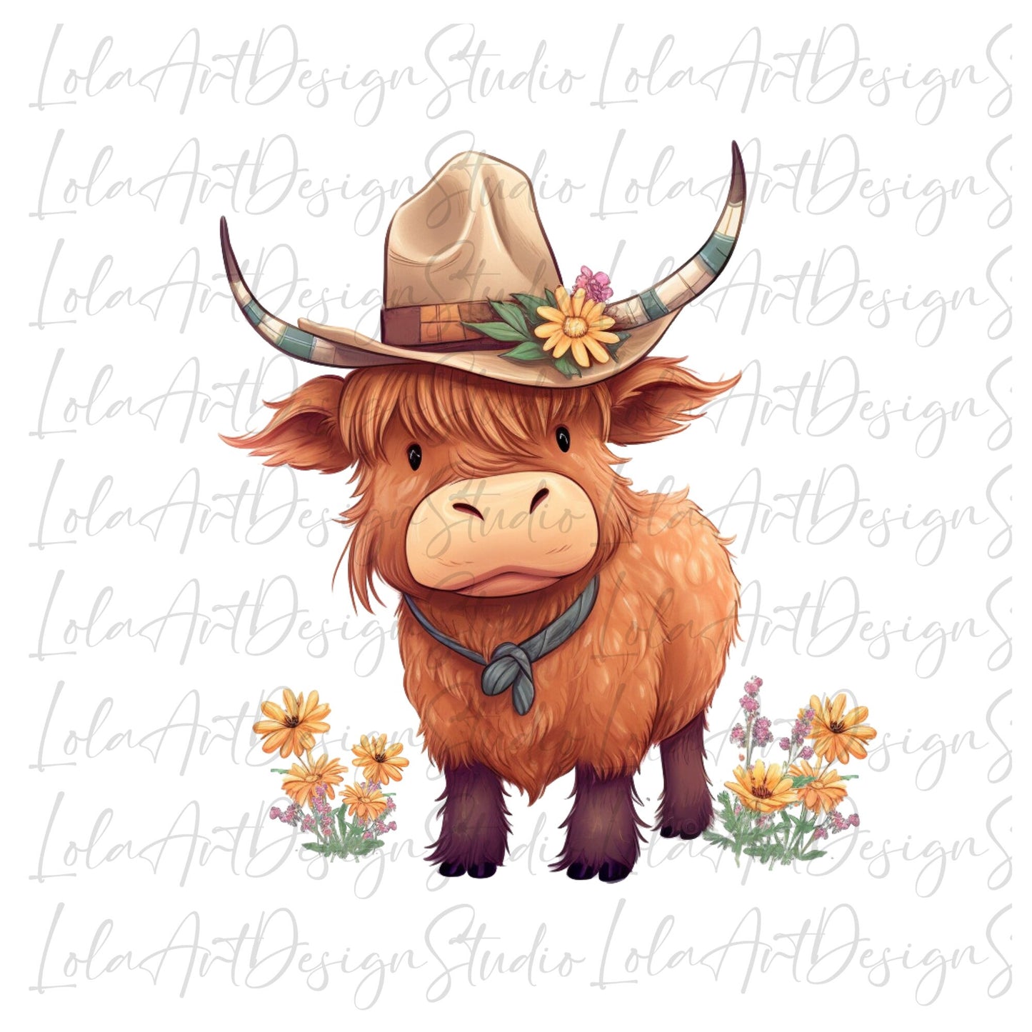 Cute Baby Highland Cow PNG Sublimation Design, Transparent Background Cute Cowboy Hat Baby Highland Cow Sublimation