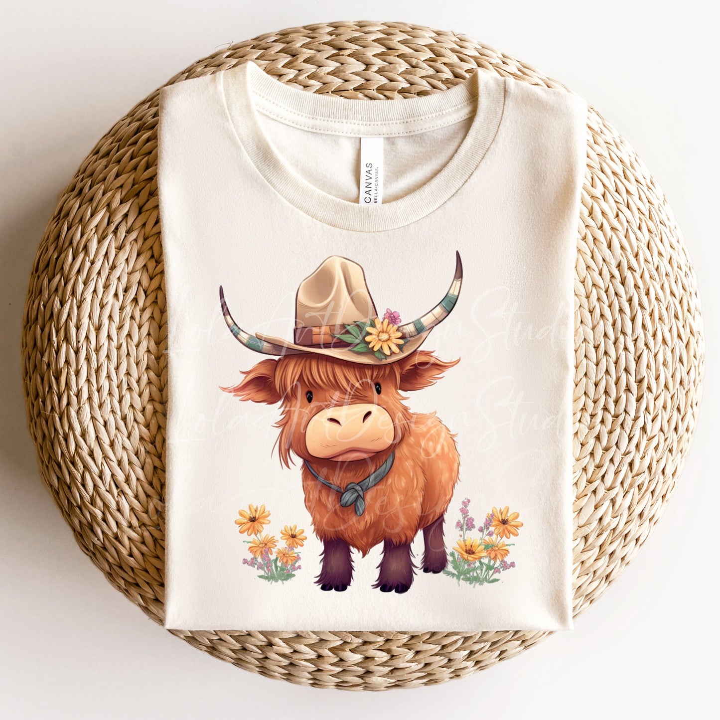 Cute Baby Highland Cow PNG Sublimation Design, Transparent Background Cute Cowboy Hat Baby Highland Cow Sublimation