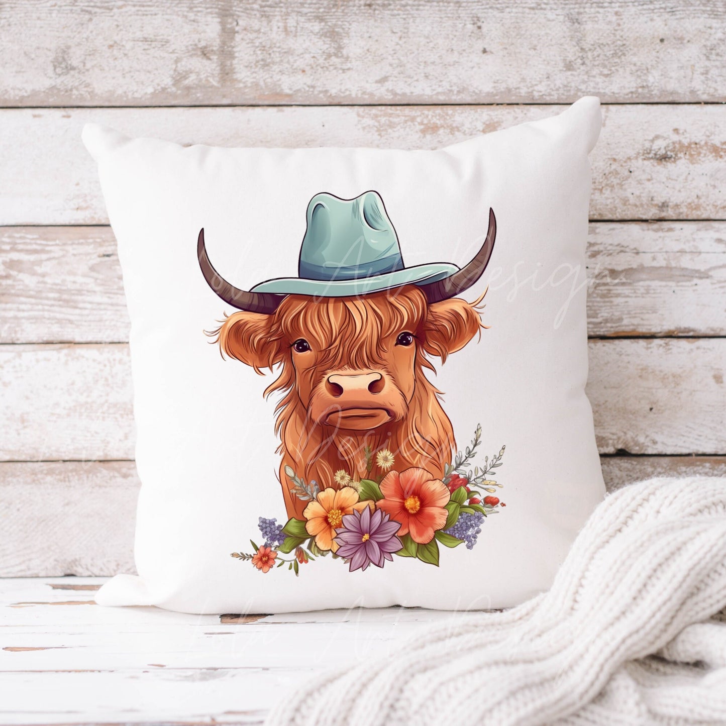 Highland Cow PNG Sublimation Design, Transparent Background Cowboy Hat Highland Cow Sublimation