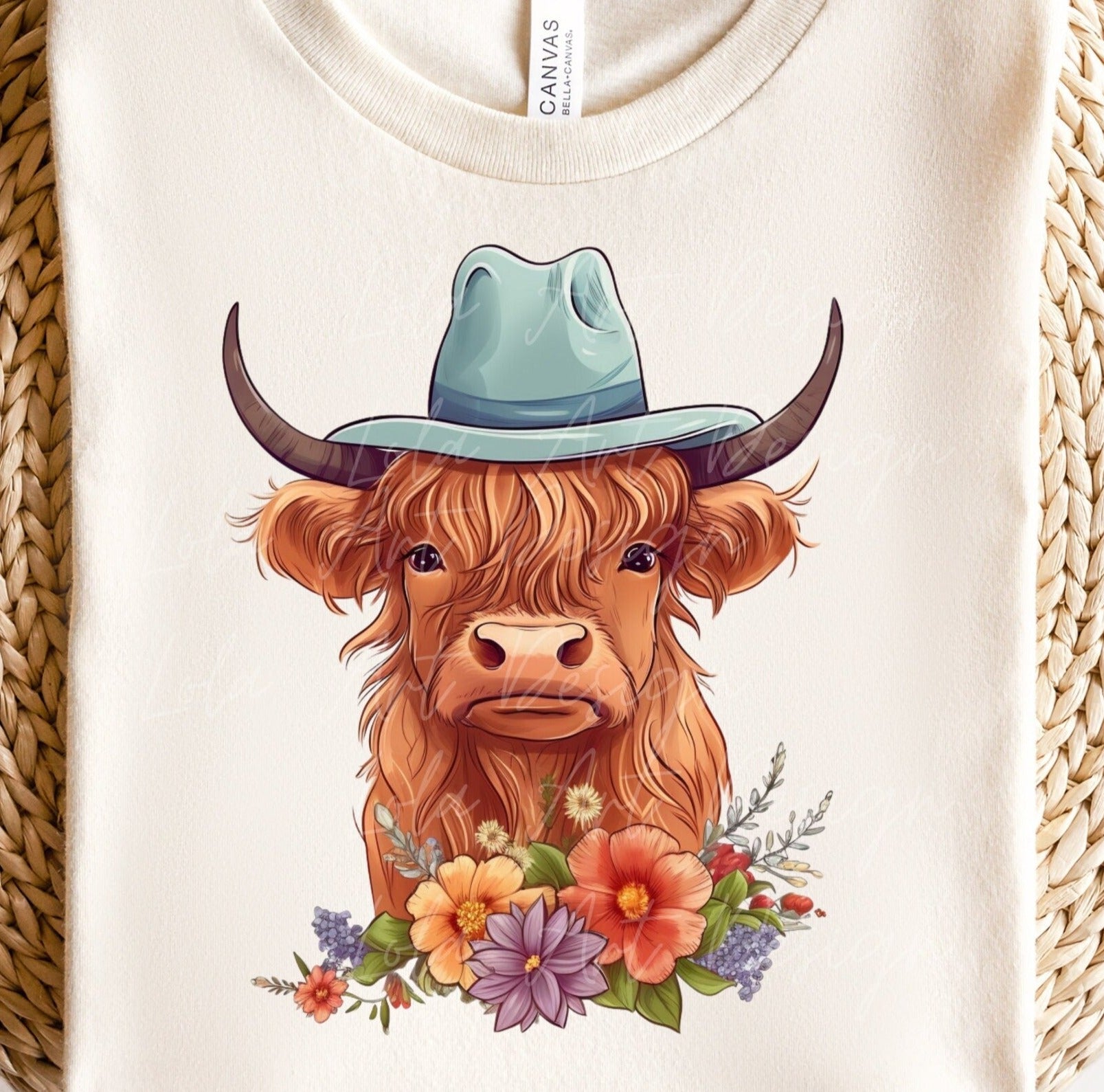 Highland Cow PNG Sublimation Design, Transparent Background Cowboy Hat Highland Cow Sublimation