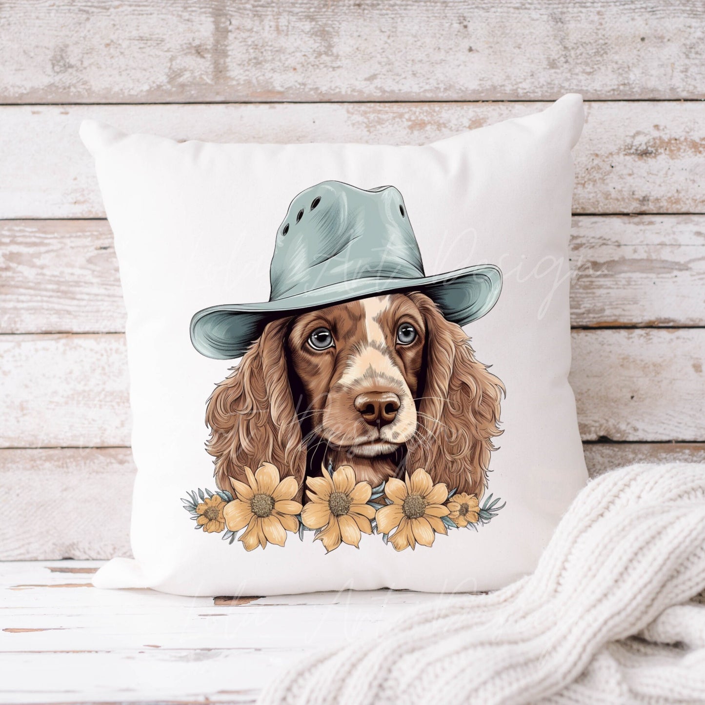 Spaniel Dog PNG for Sublimation and Print, Transparent Background Cute Cowboy Hat Cocker Spaniel Puppy Sublimation, Spaniel Dog Clipart Png