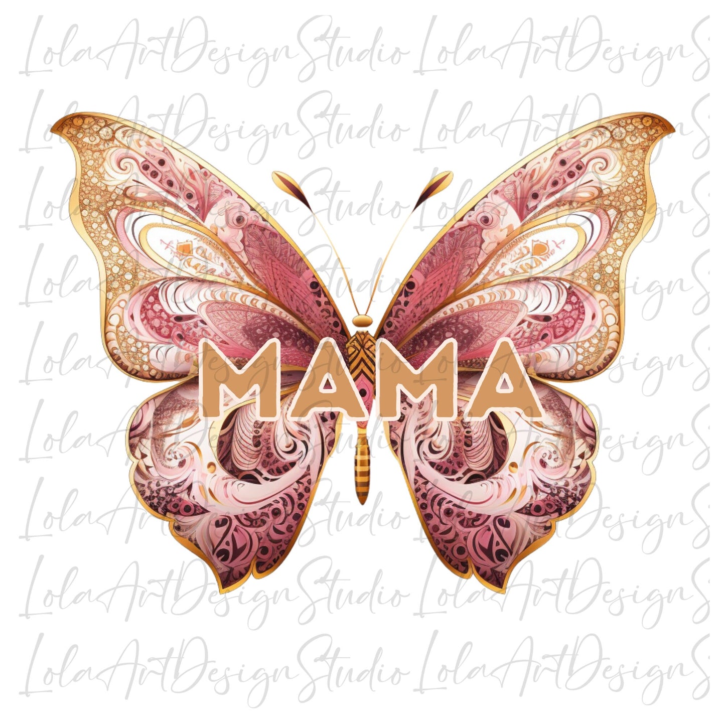 Butterfly Mama PNG Sublimation Digital Design Download, Gold and pink mama png