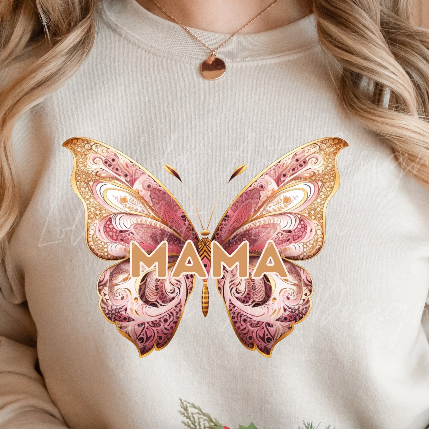 Butterfly Mama PNG Sublimation Digital Design Download, Gold and pink mama png