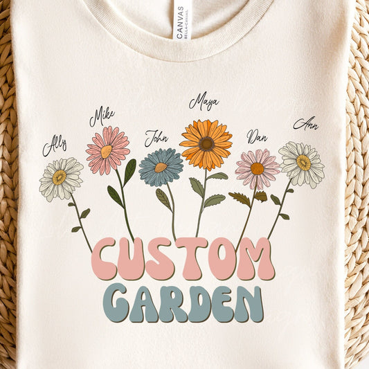 Custom Garden PNG Sublimation, Custom Grandkids/kids Names Flowers, Design For T shirts, Personalized Gift For Grandmother/ Mother Png