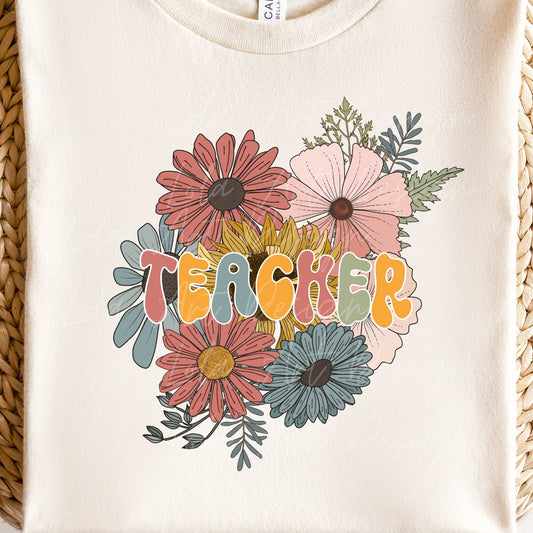 Floral Teacher PNG For Sublimation, Teacher Shirt Design Png