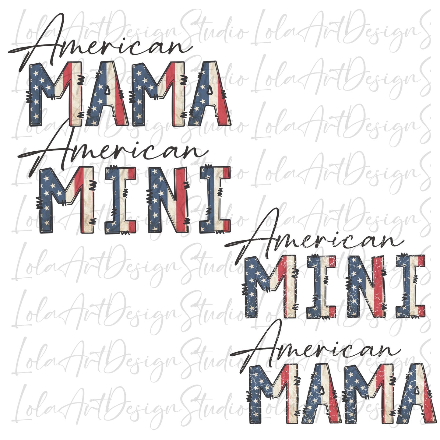 American Mama and Mini PNG Sublimation, 4th of July Png Patriotic Mama Mini Shirt Design Png