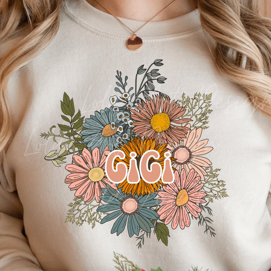 Floral GiGi PNG Sublimation Design, Boho Floral Grandma  Png, Floral bouquet png 